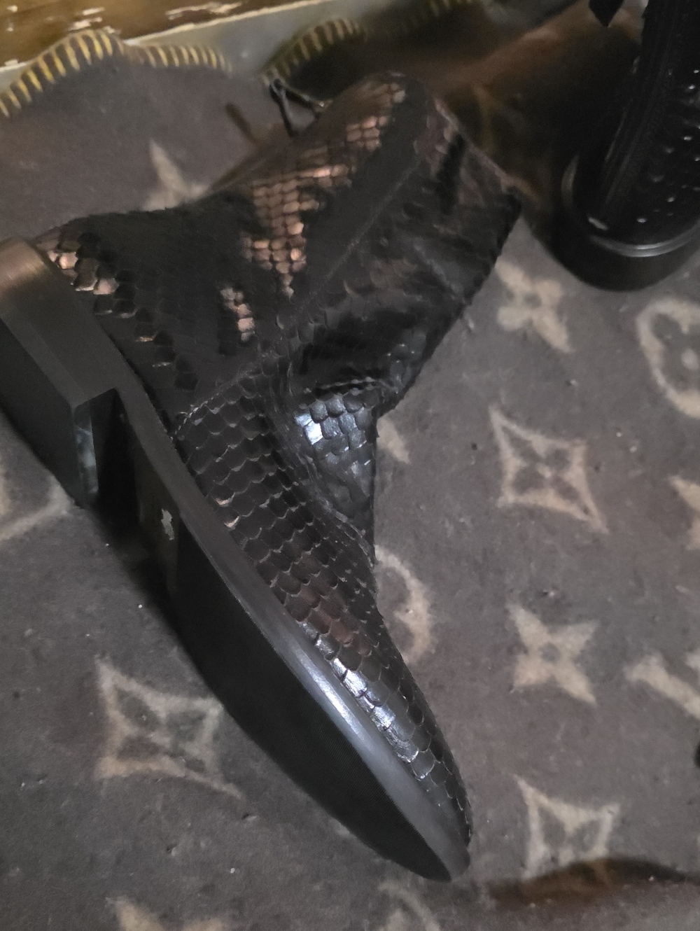 NEW Italian Leather Strategia Python Ankle Boots - Size 38 (7.5/8)